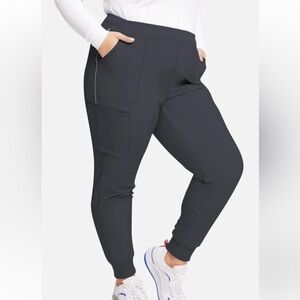 Cherokee Infinity Women's Rib Trim 6-Pocket Jogger Scrub Pant Pewter Gray XL